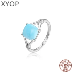 New Natural Gemstone Rings Larimar Rings 925 Sterling Silver Fashion Fine Zircon Jewelry for Girls Birthday Gift
