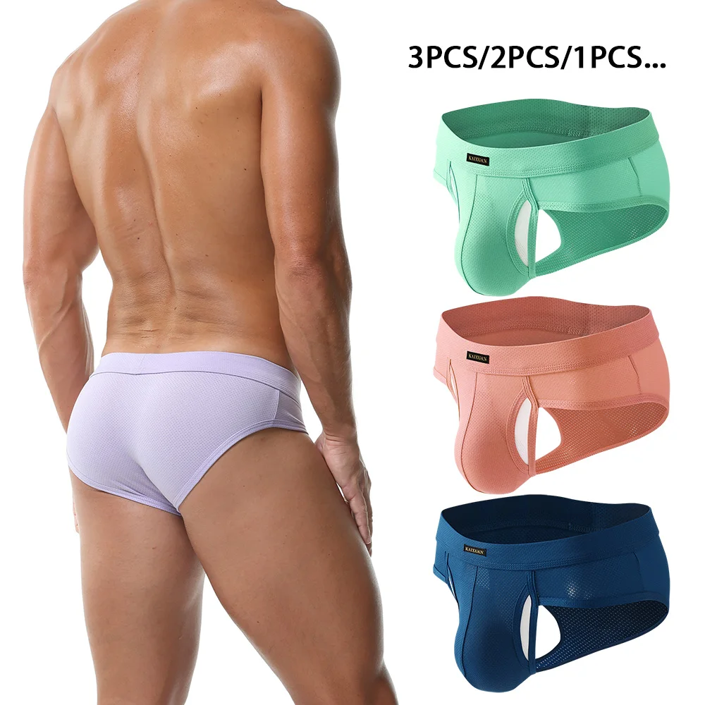 

Вязаное мужское нижнее белье из полиэстера, разделительная сумка для пуль, дышащая сетка, U-образные выпуклые трусы с низкой посадкой, удобные 3 шт./2 шт./1 шт.