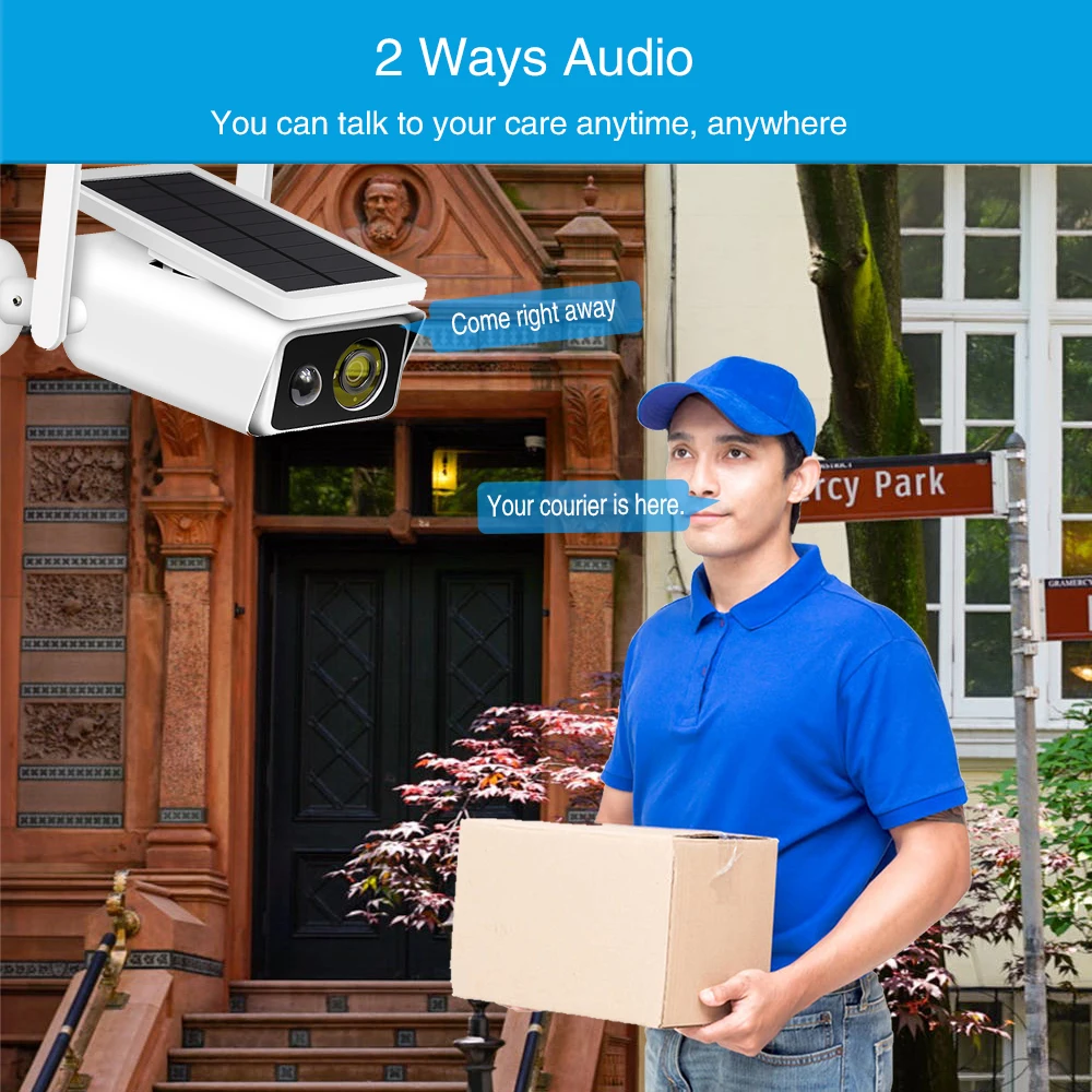 Outdoor Waterproof Wireless Security IP Camera Icsee, Solar Powered, IR Motion Detection, Night Vision, WiFi, 1080P