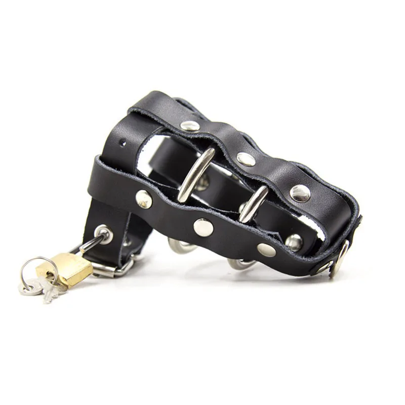 HESEKS Fetish Leather Penis Locks Adjustable Buckle Cock Cage Metal Locked Penis Ring Chastity Device Adult Sex Game for Men Gay