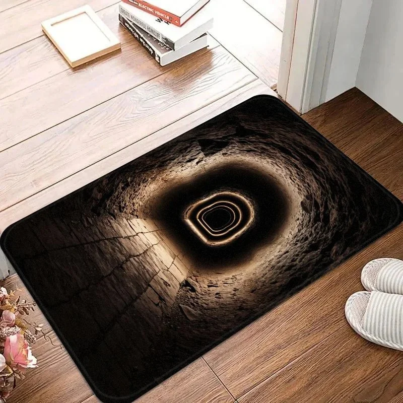 VIKAMA 3D Visual Illusion Door Mat, Vortex Tunnel Hole Print Non Slip Absorbent Doormat Cool Optical Effect Entryway Decor Rug