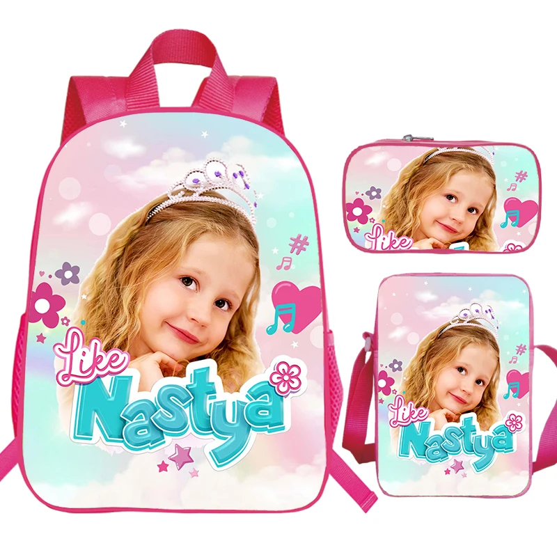 3pcs Set Like Nastya Prints Backpack for Primary School Girls Pink Bag Pack Kawaii Girl Pattern Bookbag Softback Kids School Bag