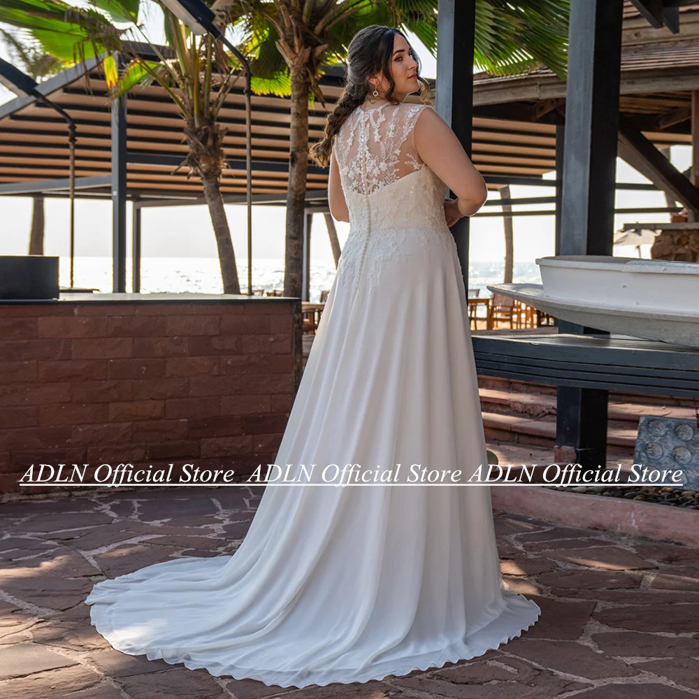 Sexy Plus Size Wedding Dress 2024 Sleeveless Deep V Neck Sequined Applique Chiffon Beach Boho Bridal Gown Robe De Mariee