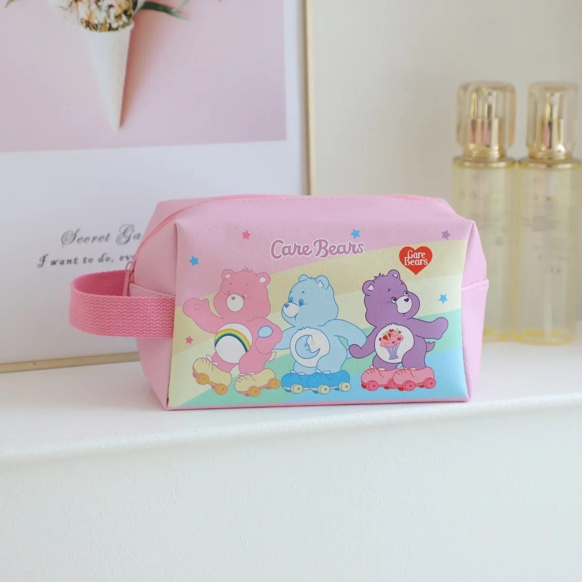 Miniso Care Bear Cartoon Large Capacity Cosmetic Bag Portable Handy Travel Gift Kawaii Multifunctional Storage Toiletries Anime