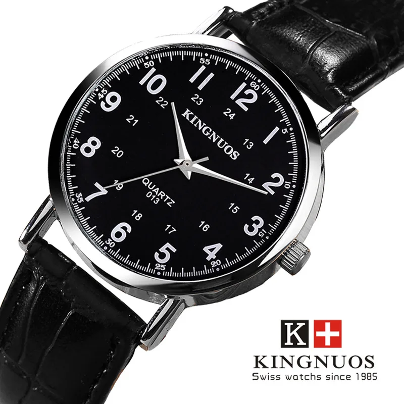 2023 KINGNUOS Top Selling Fashion Casual Leather Quartz Wrist Watch for Men 38mm Alloy Case Life Waterproof Watches for Lovers