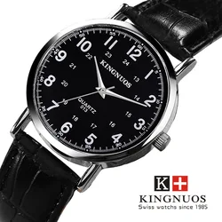 KINGNUOS-Montre-bracelet à quartz en cuir pour homme, 38mm, étanche, mode décontractée, boîtier en alliage, amoureux, 2023