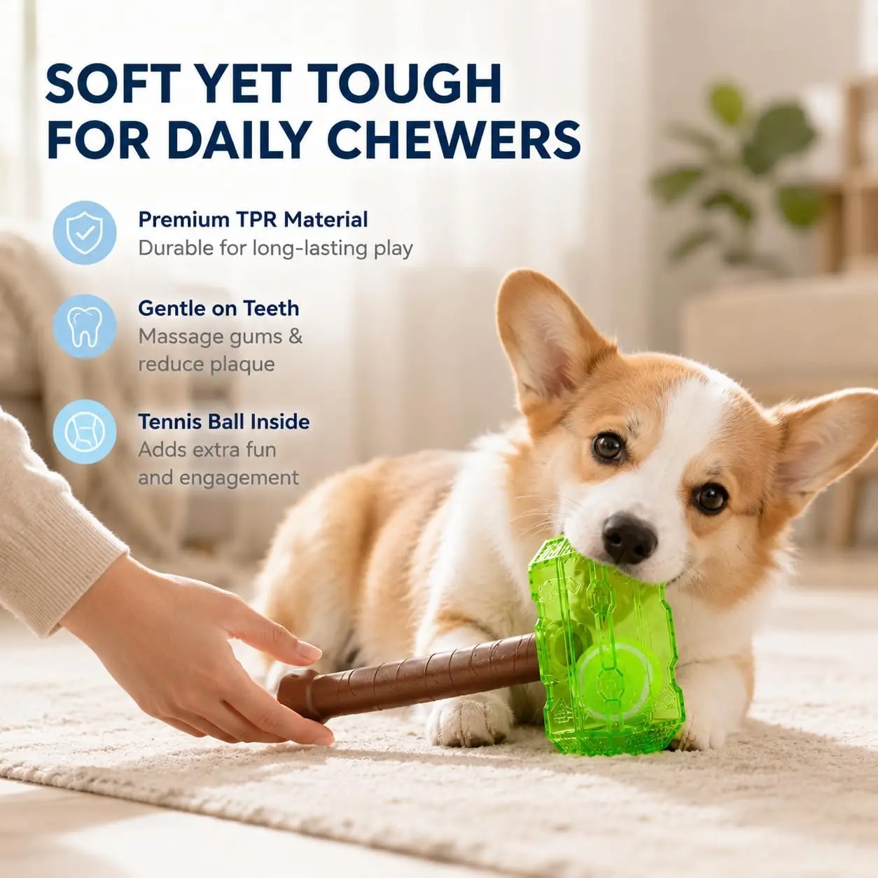 Tennis Ball in Hammer Interactive Dog Chew Toy Squeaky Hammer-Dog Chewing Toys for All Breeds