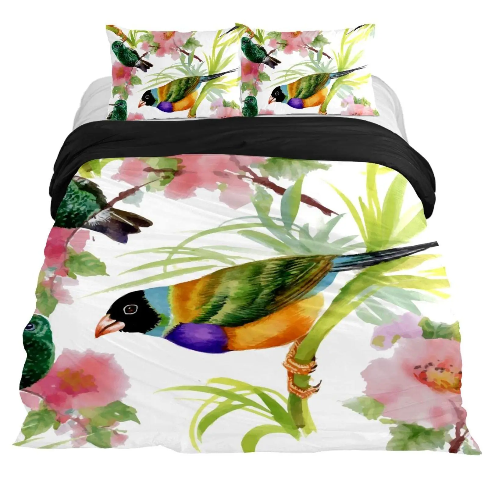 

Hummingbirds Duvet Cover Set Tropical Flowers Nature Blooms Bedding Set Tropical Birds Theme Queen Size 2/3 Pcs Comforter Cover