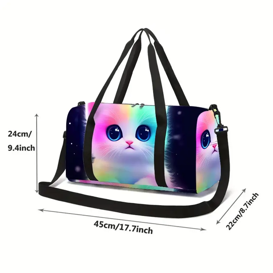 Cute Cat Print Large Capacity Luggage Bag for Boy/Girl Best Gift 2D Cartoon Travel Duffels Outdoor Fitness Bag for Children