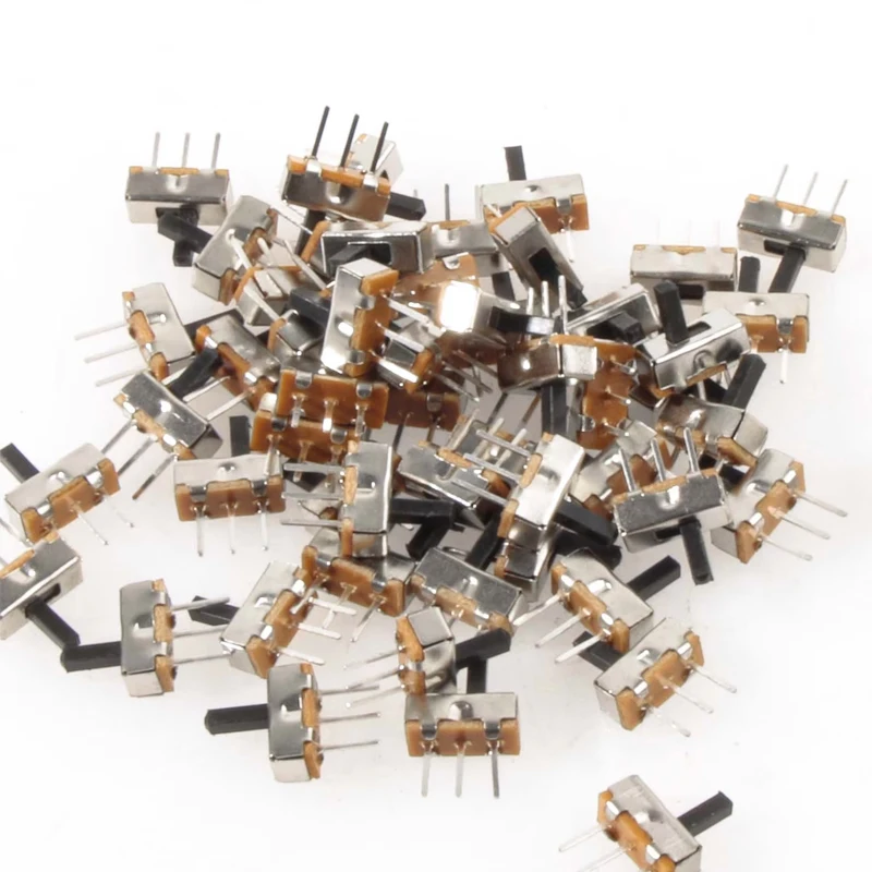 100pcs Mini Vertical Micro Slide Switch 2 Position 3 Pin Terminal 1p2t SPDT On/Off Switches SS-12D00 For PCB Breadboard Electron