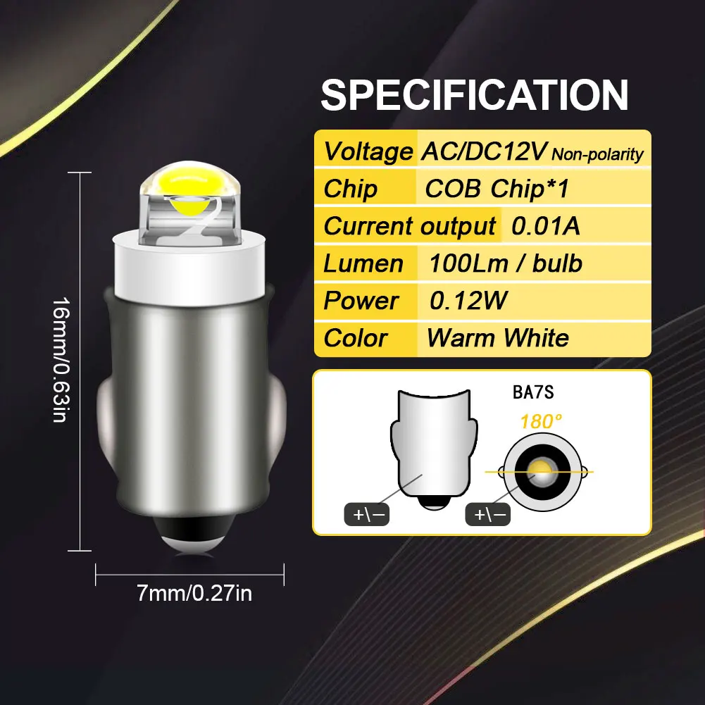 RUIAND316BA7S-Lumière LED de voiture, 12V COB, 7 couleurs, blanc, rouge, bleu, jaune, gre, dégagement interne du tableau de bord