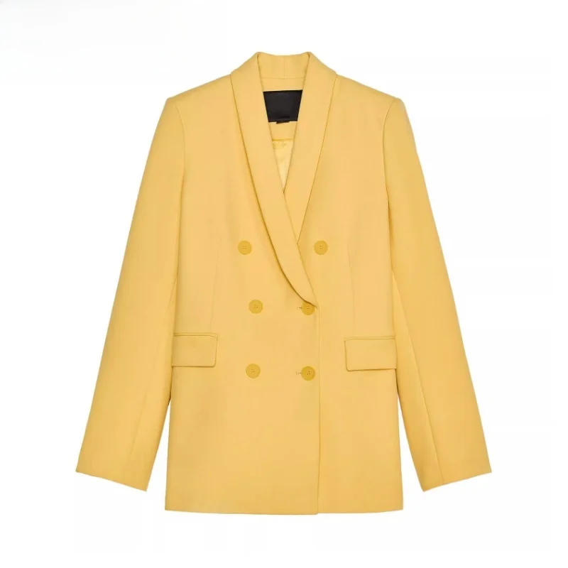 

New Summer Women's Suit Jaet Straight Cut Pants with Slits Formal Collar Casual Commute Sle Long Sve Double Button