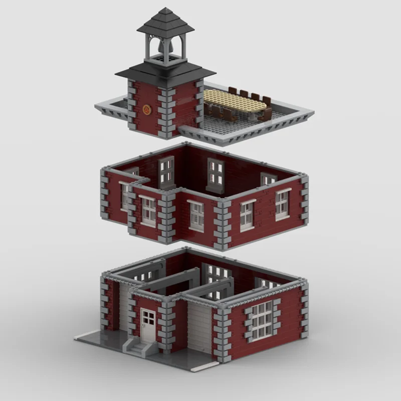 City Street View Moc Building Bricks Detached Fire Station Modular Model Technology Modular Blocks Christmas Set DIY Toy Gifts