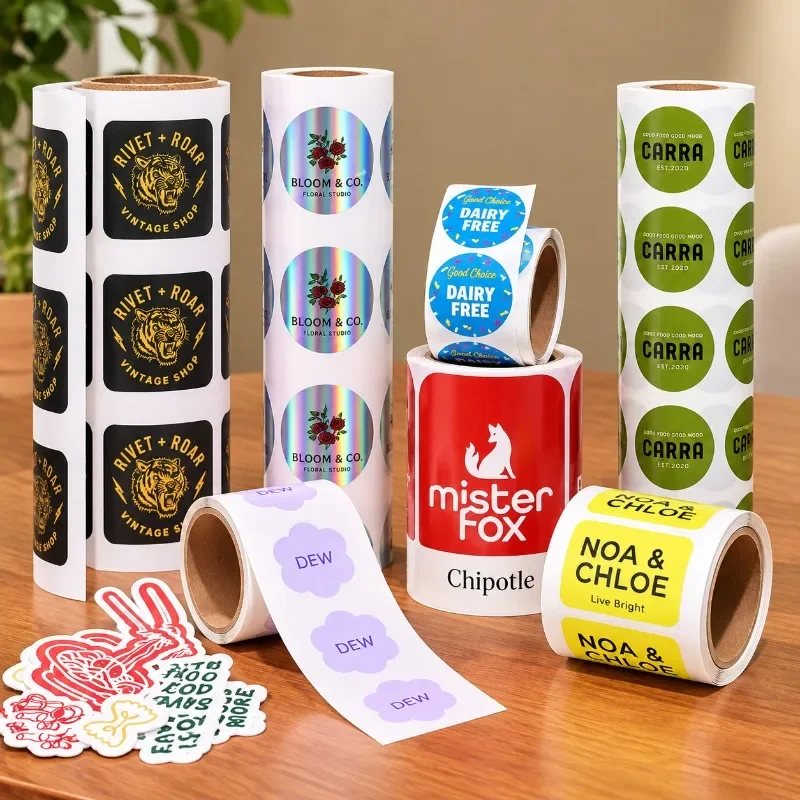 Wholesale Custom Labels Stickers Personalized Logo Waterproof Adhesive Roll Packaging Brand Labels Full Color Printing MOQ 10PCS
