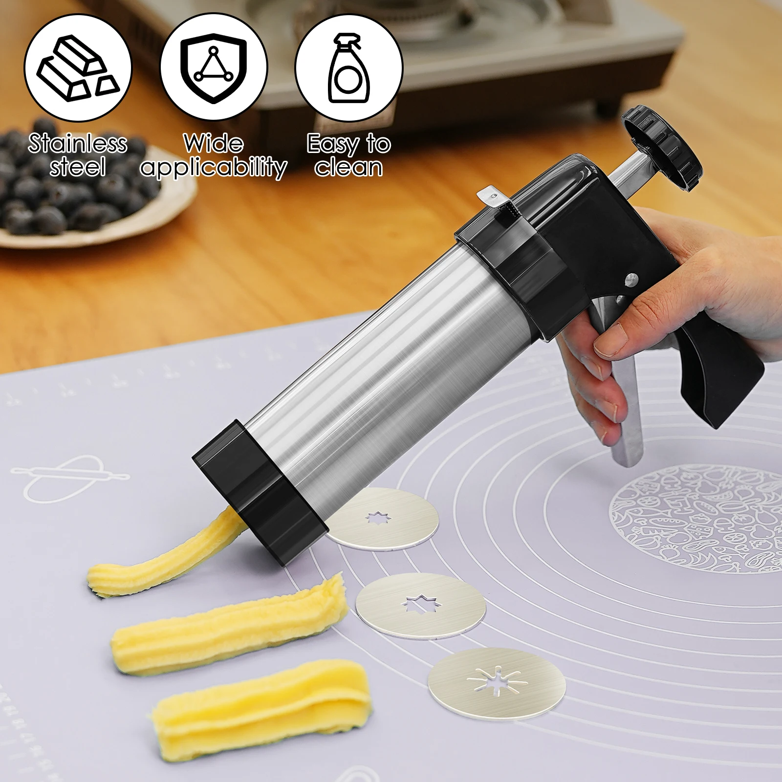 Biscuits Maker Gun Stainless Steel Cookie Press Cookie Press Kit Featuring 16 Cookie Discs and 8 Icing Tips Make Cookie Tools