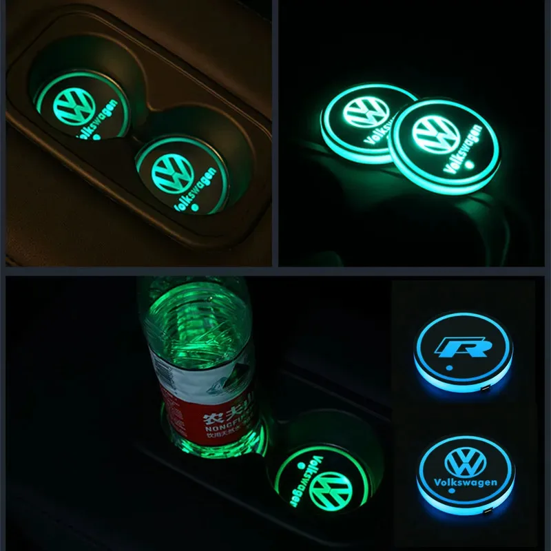 New 7 Color LED Car Cup Holder Light Luminous Coaster Water Cup Pad For VW Volkswagen Polo Jetta Golf Beetle CC GTI golf Passat - view 2