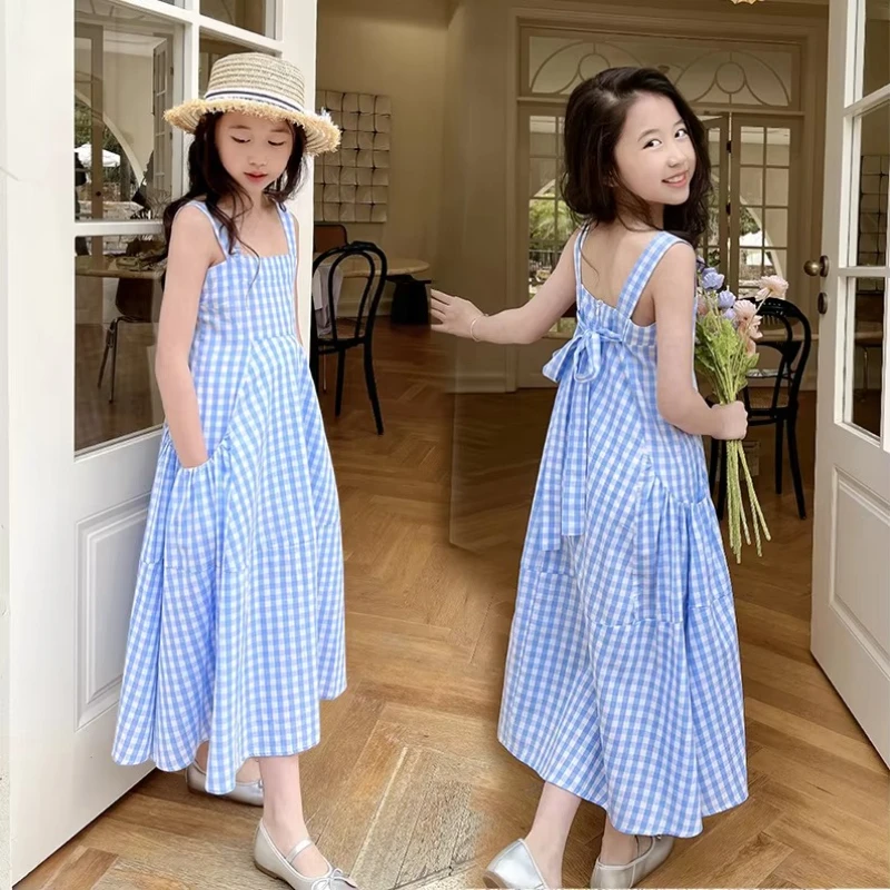 stylish-sweet-strappy-sundress-cute-blue-plaid-beach-vacation-straps-dress-for-big-kids-casual-costume-10-y-girls-summer-dresses
