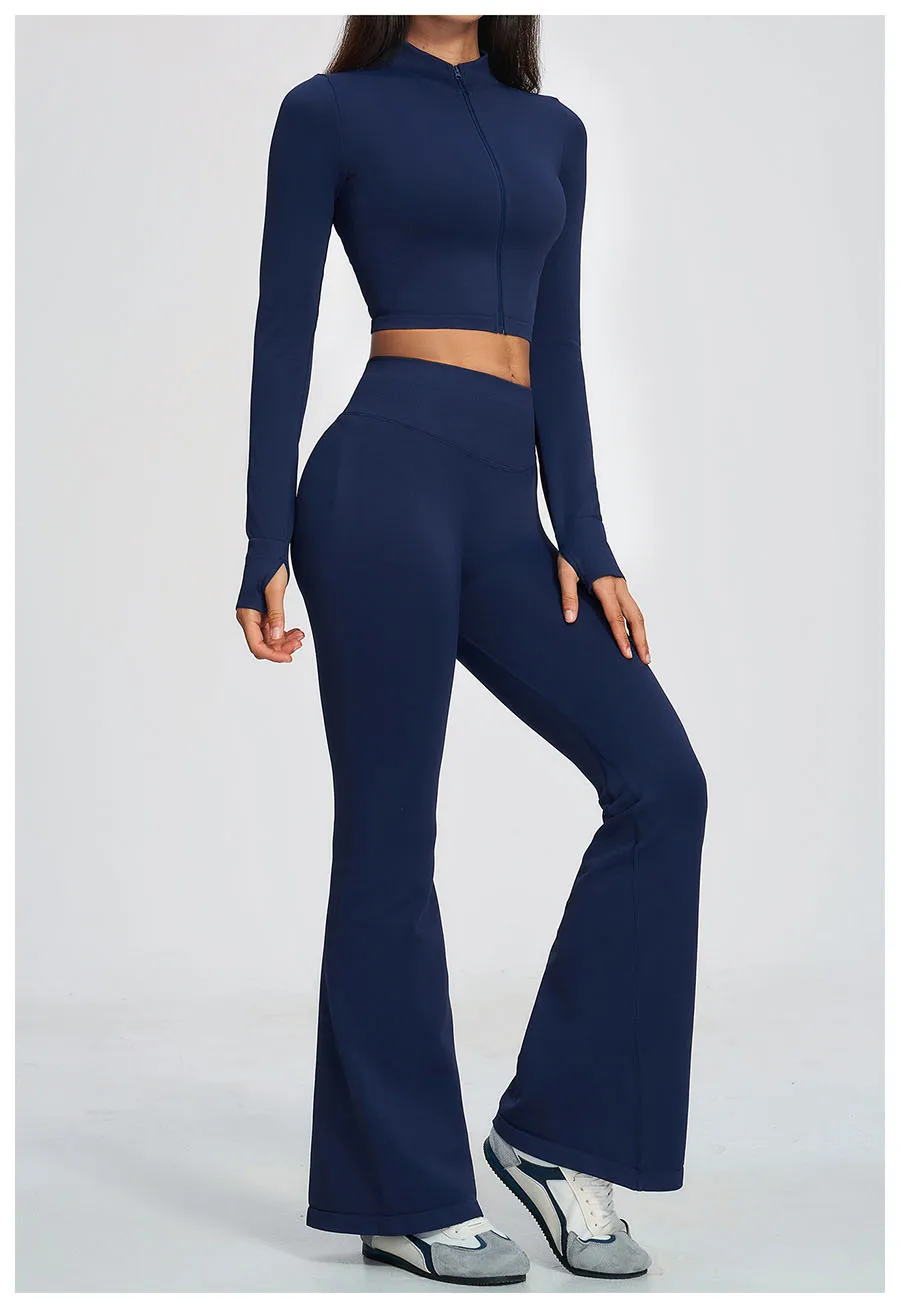 Neues 2-teiliges Yoga-Set, nahtloses Sportoutfit, Damen-Trainingsanzug, Lauf- und Workout-Kleidung, langärmelig, mit Reißverschluss, Sportbekleidung – Detail 17