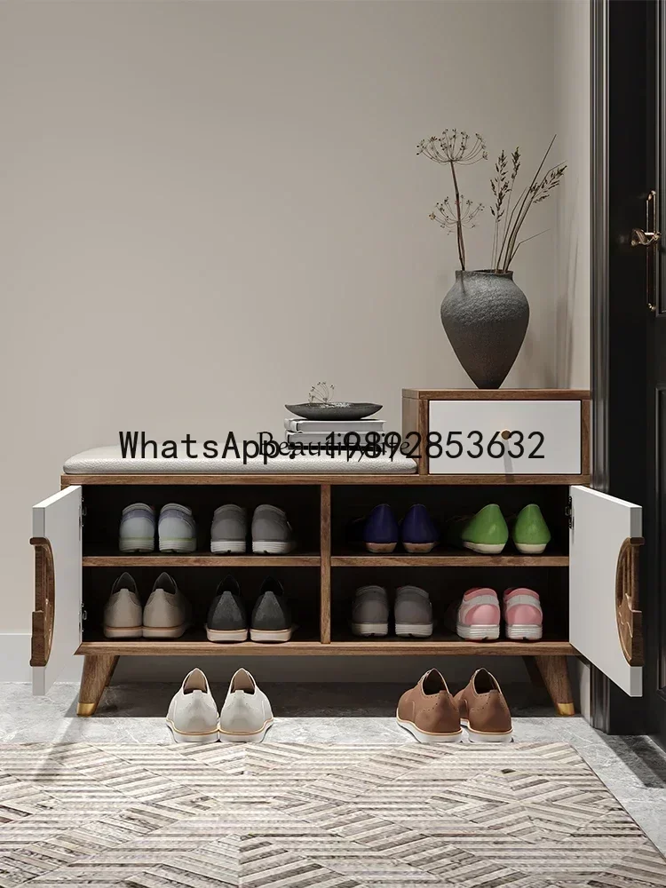 LYY Shoe change stool household door solid wood new Chinese style seated shoe cabinet shoe stool locker