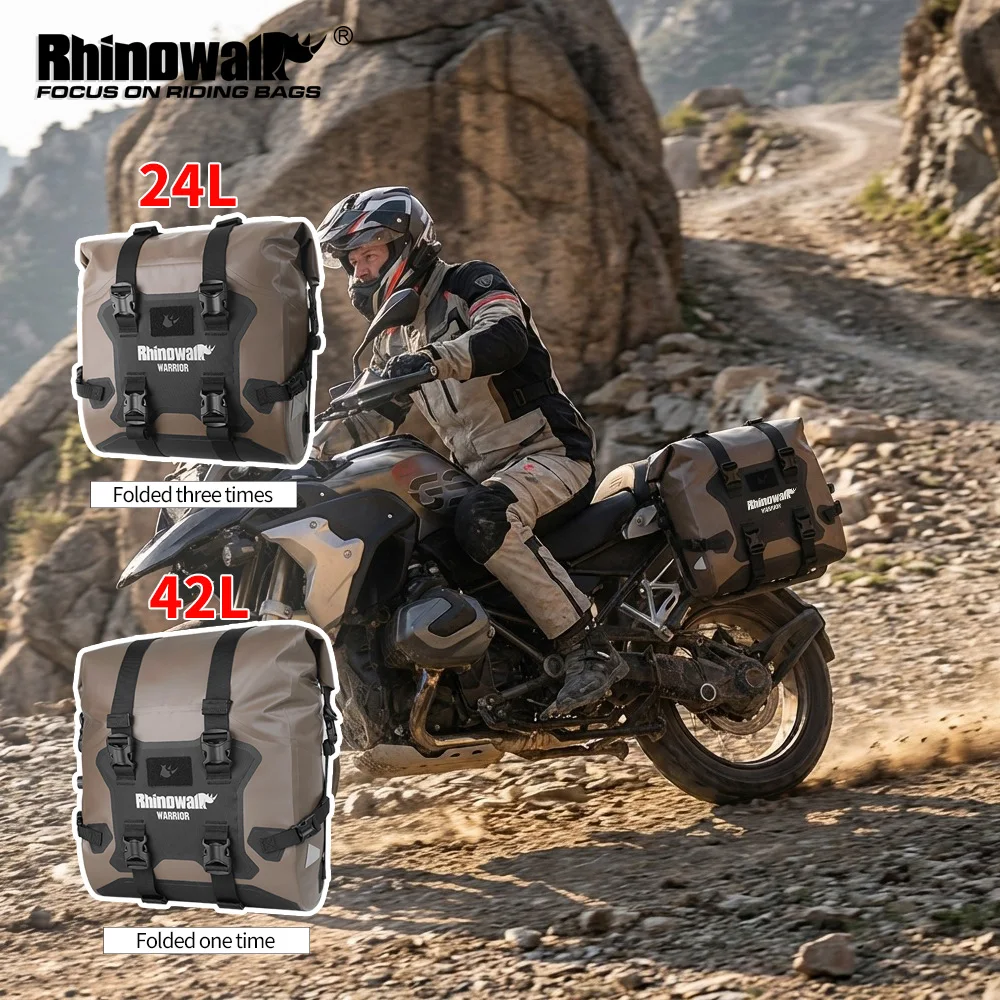 Rhinowalk Motorcycle Quick Release Side Bag 24L Waterproof 1 Or 2 PIece Motor Saddle Storage Bag With Support Board  Air Valve
