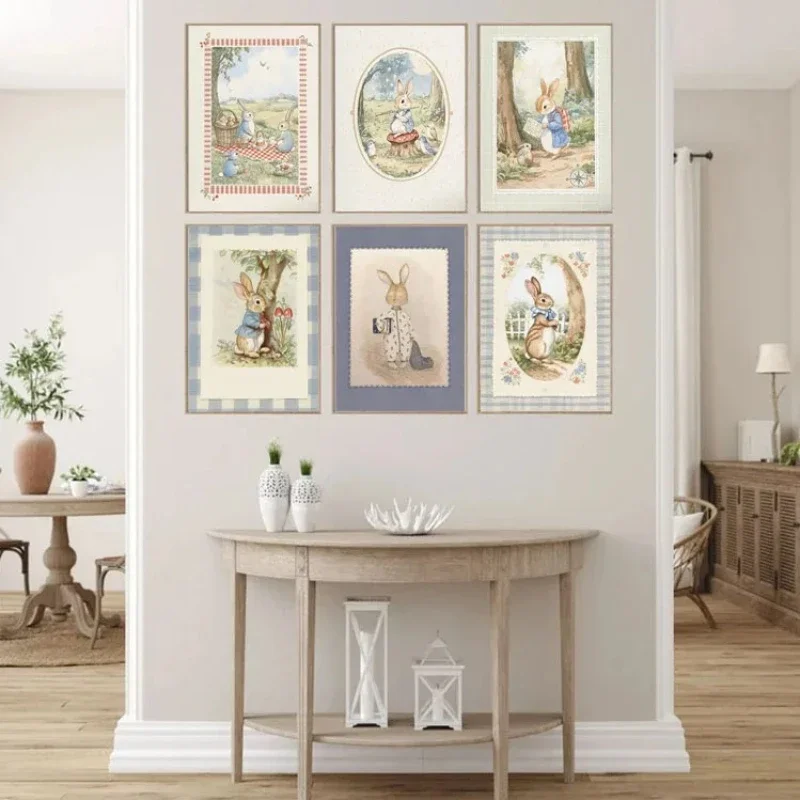 (1 Stück rahmenlos) Beatrix Potter Style Bunny Poster, klassisches Vintage-Poster mit Peter Rabbit, Wanddekoration, Kinderzimmerdekoration, Heimbüro