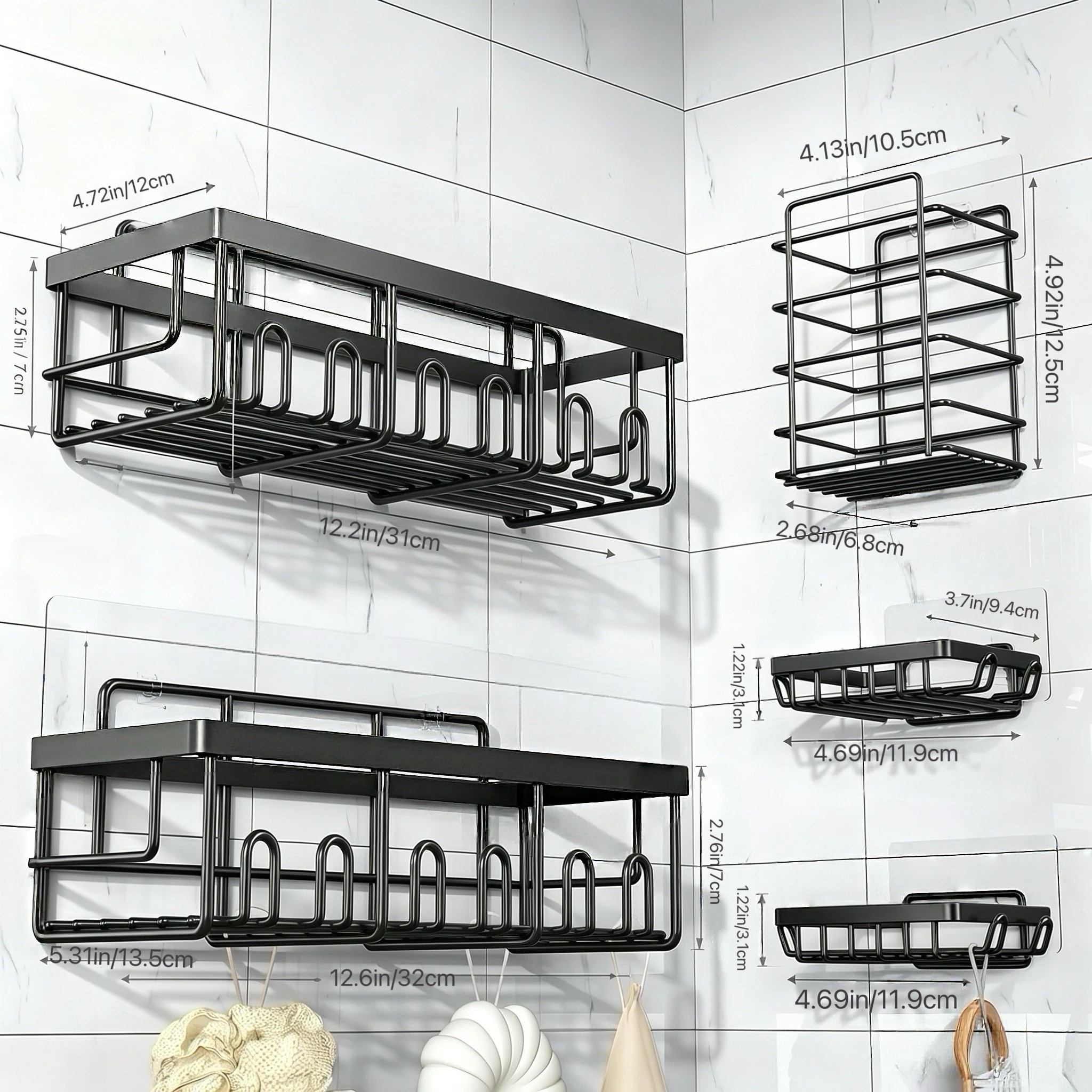5 Pack Rustproof Stainless Steel Bath Organizers With Large Capacity, No Drilling Shelves for Bathroom Storage & Home Decor