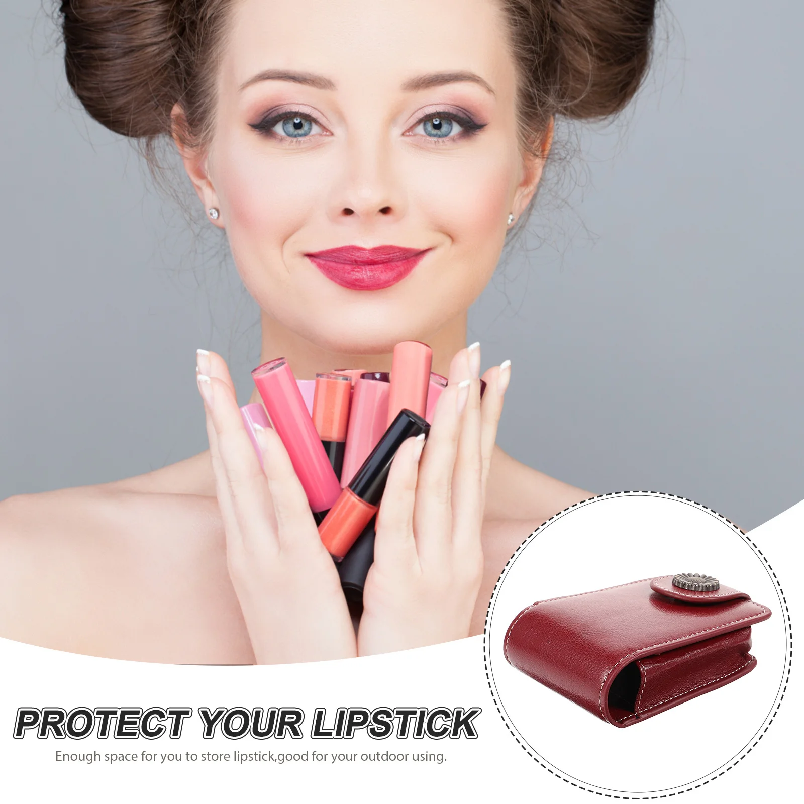

Lipstick Case Compact Lipstick Pouch with Mirror Button Closure Portable Travel Bag Purse Essentials Purse Essentials
