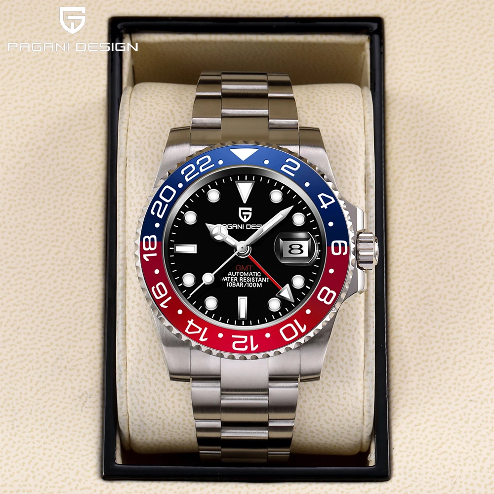 PAGANI DESIGN الأعمال الميكانيكية التلقائية ساعة رجالية الفولاذ المقاوم للصدأ مقاوم للماء الدورية السيراميك الحافة ساعة هدية رجالية + صندوق