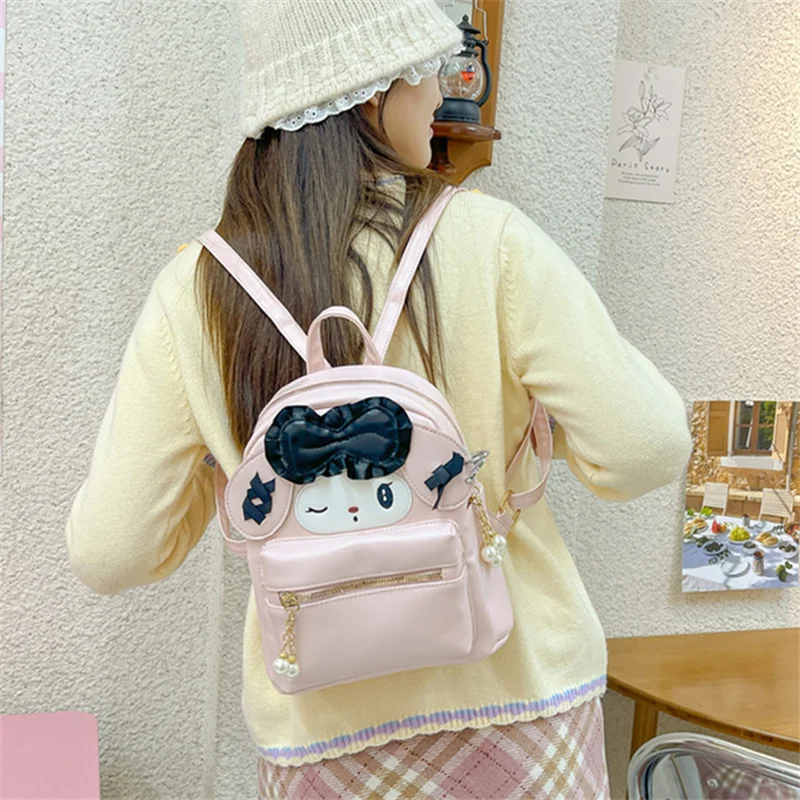 Sanrio Kuromi My Melody Lolita Gothic Mini Backpack Kawaii Anime Sweet PU Bag Exquisite Storage Knapsack Handbag Birthday Gift