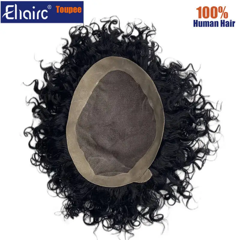 20mm wave Kinky Curly Toupee For Men Mono Male Hair Prosthesis 100% Human Hair  Men's Wig Durable Exhuast Systems Free Shipping