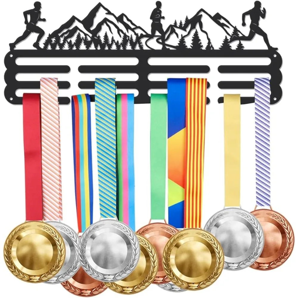 Colgador de medallas de correr, estante de exhibición para más de 60 medallas deportivas, soporte de exhibición de cinta de montaje en pared