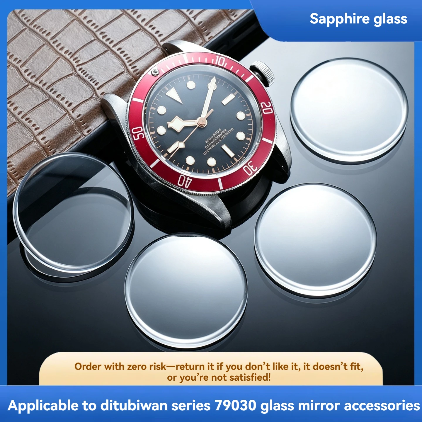 Sapphire Glass Mirror Surface For Tudor BLACK BAY 79030 Series 32.5mm Watch Mirror Double Bo 32.5x4.0x3.0mm Curved Edge