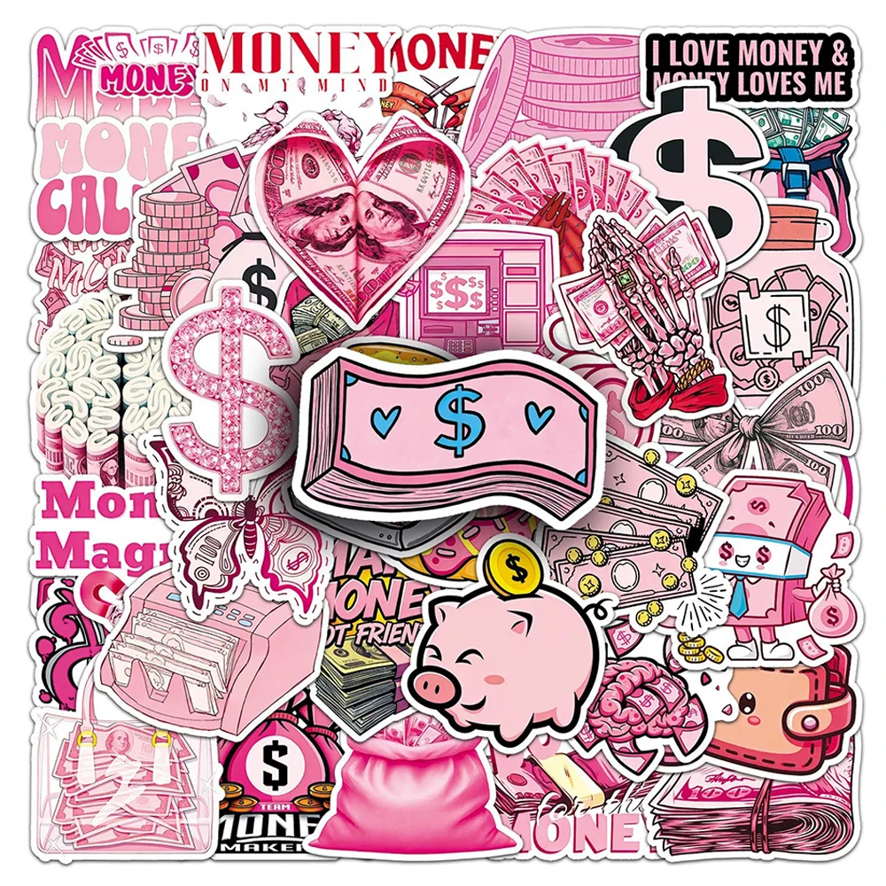 10/30/50 Stück Lustige Rosa Geldwelt Cartoon-Aufkleber Dollar-Sticker Spielzeug Coole Graffiti Skateboard Laptop Handy