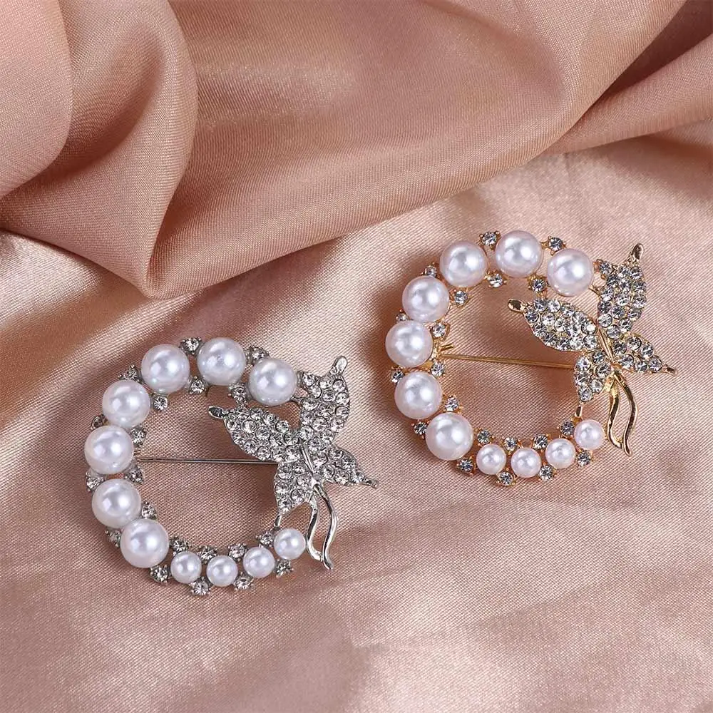 Baroque Circle Butterfly Brooch Elegant Rhinestone Wreath Butterfly Brooch Trend Cute Rhinestone Circle Brooches Party