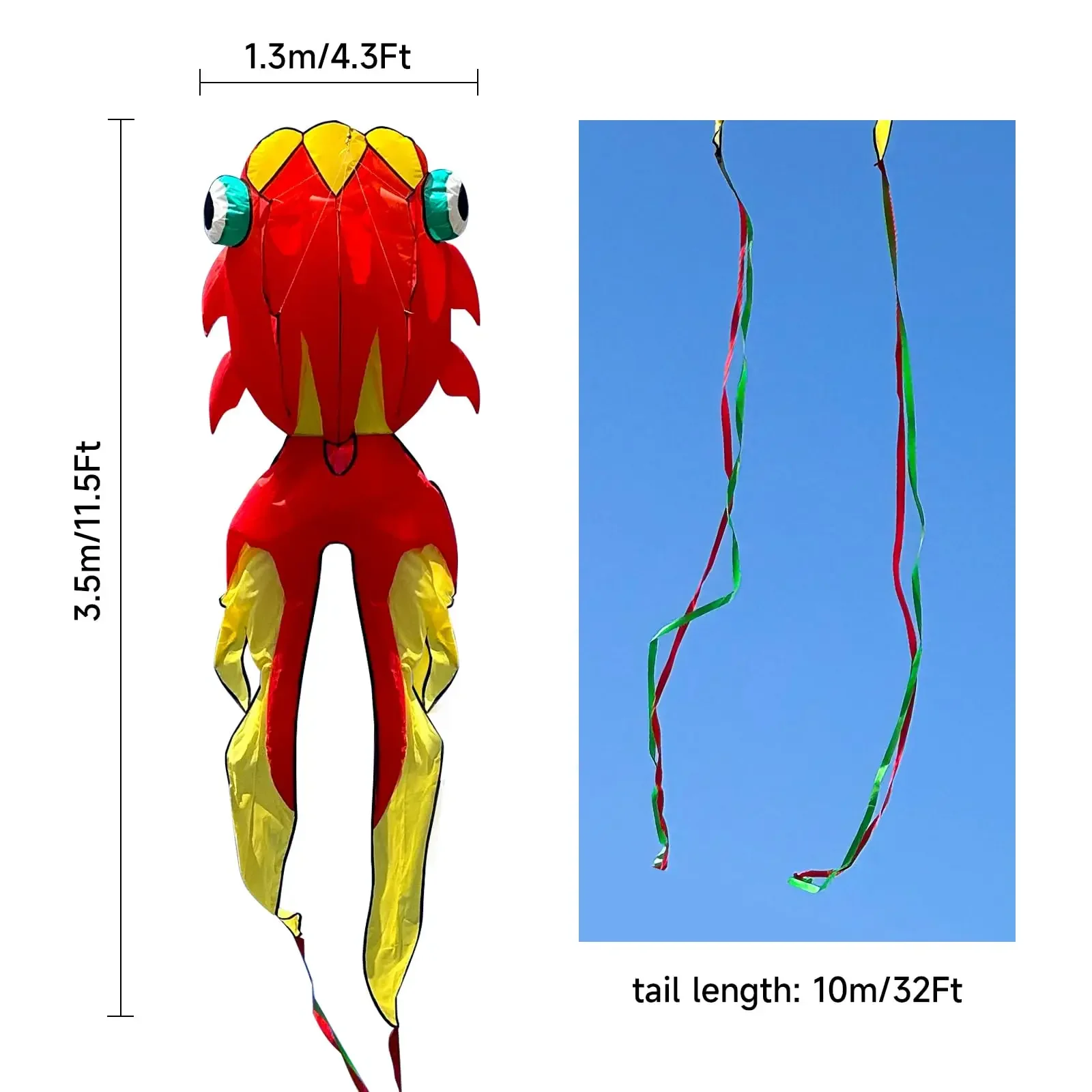 Cometa suave de pez dorado grande 3D de 14M, cometa de playa de desplazamiento de 200 metros, fácil de volar, bolsa de almacenamiento resistente al desgarro, deportes voladores al aire libre