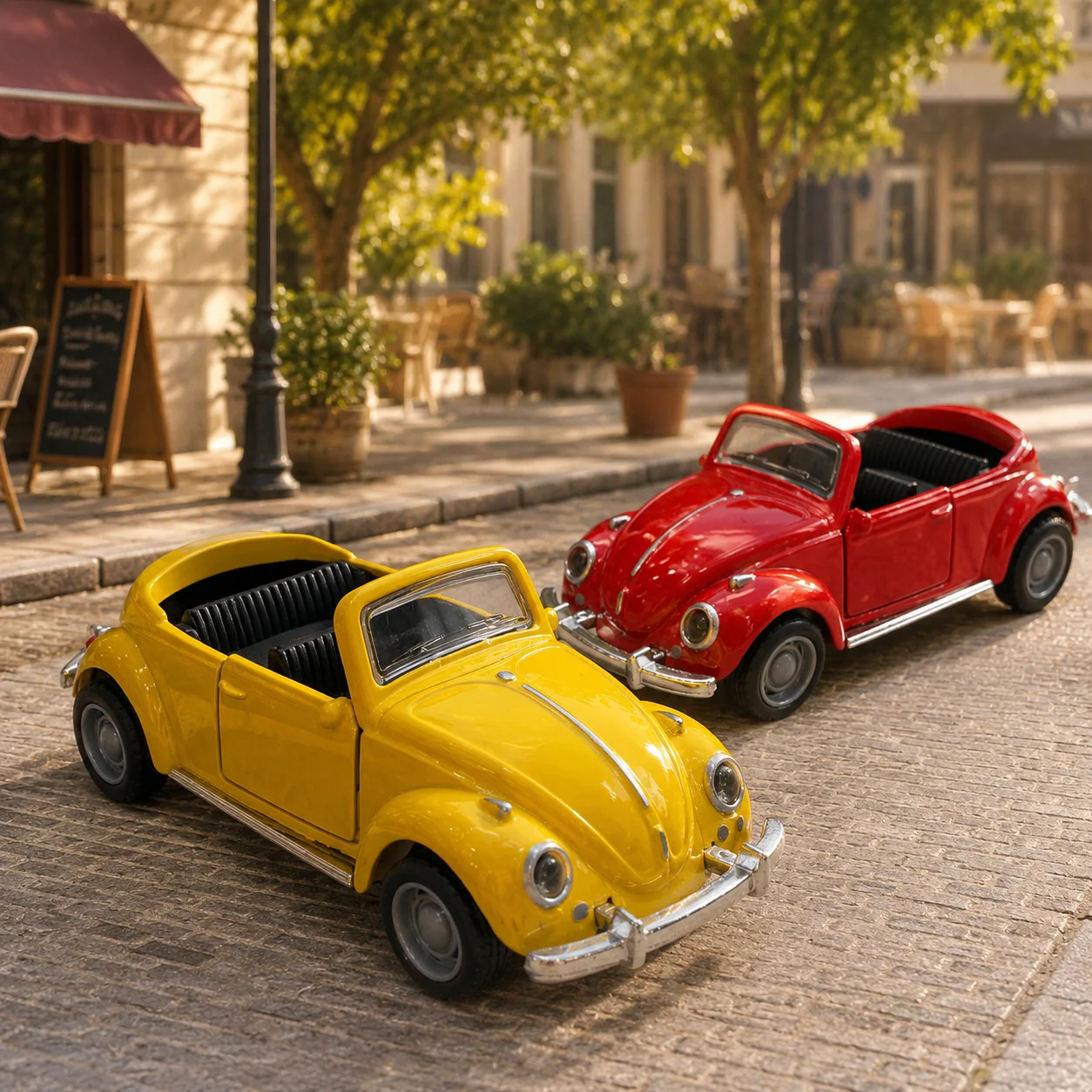1 Stück, im Beutel verpacktes, klassisches, im Vintage-Stil gehaltenes, aus Zinklegierung gefertigtes Automodell, Retro-Roadster, mit Rückziehfunktion, aufklappbare Seitentüren. – Detail 4