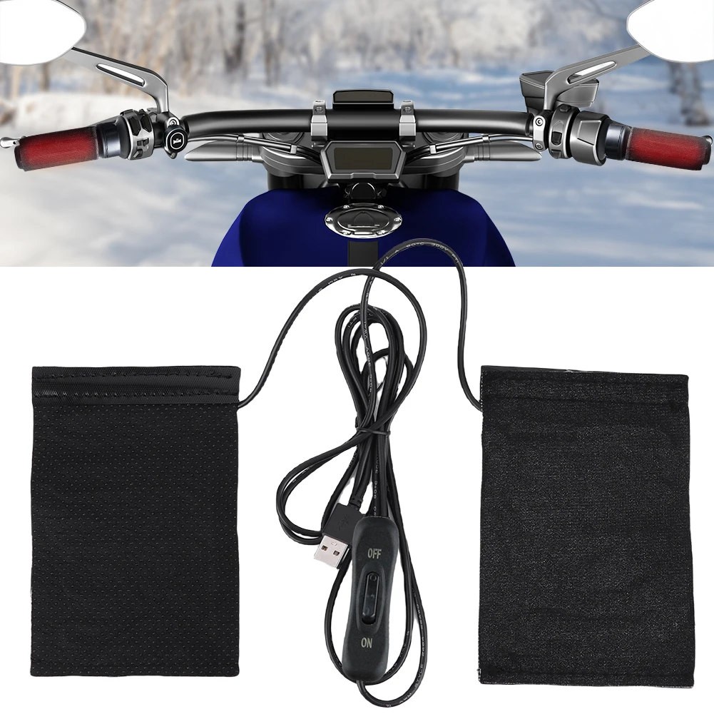 12V USB Motorcycle Heating Handlebar Cover Electric Heated Handgrips Warmer Anti Slip Heated Handle Cover for Outdoor Riding