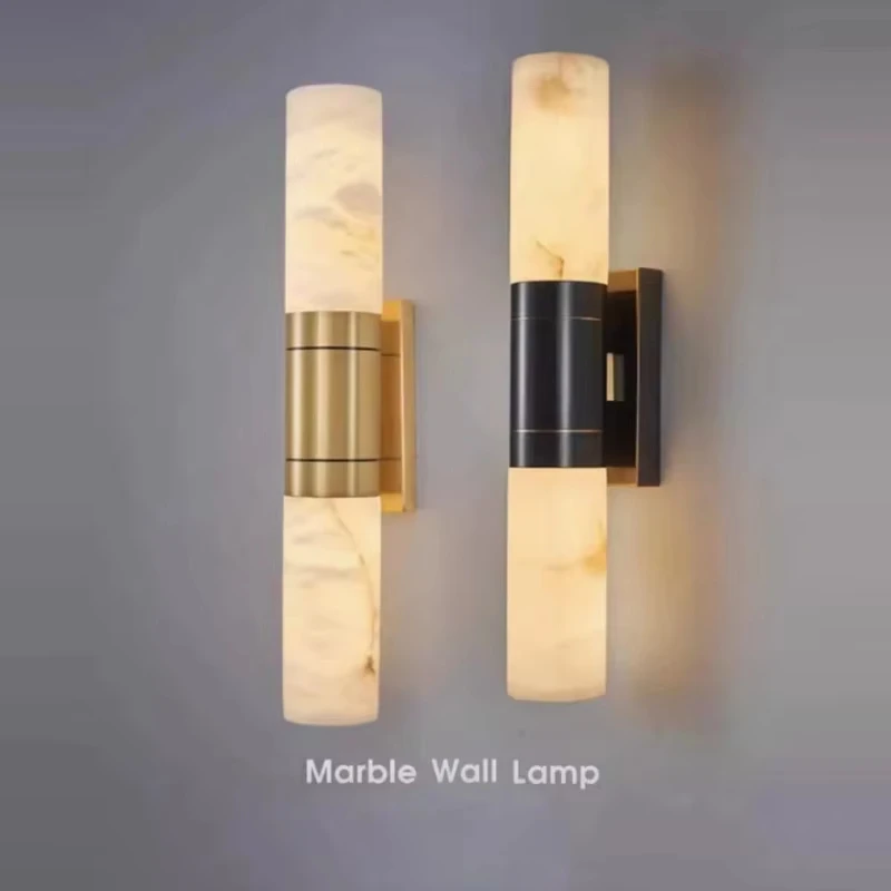 Modern Natural Alabaster Marble Wall Sconce LED Brass/Black Metal Wall Lamp for Bedroom Bedside Living Room Aisle Hotel Indoor D