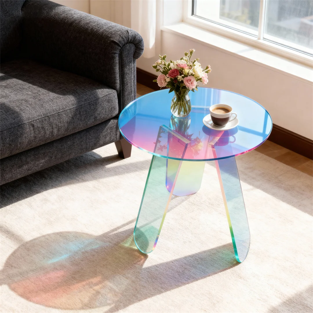 

LUVODI Clear Acrylic Coffee Table for Living Room,Iridescent Accent Side Table for Lounger Room, Homes and Offices Decor