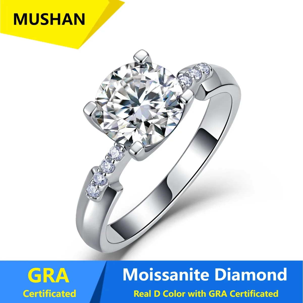 

MUSHAN Luxury Jewelry 925 Sterling Silver Ring Band Women GRA Certificated Moissanite Diamond Emerald D Color Rings Fine Jewelry