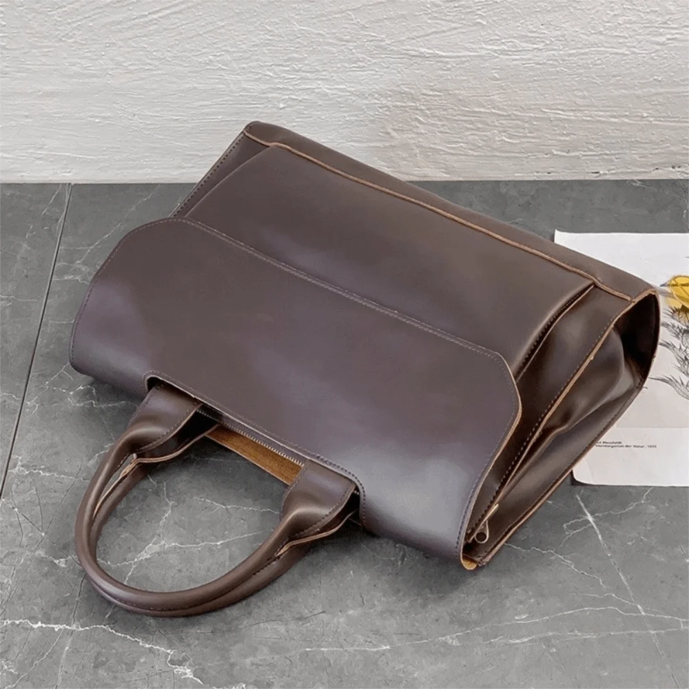 Simple PU Leather Men's Briefcase Business Large Capacity Shoulder Bag Handheld Laptop Handbag Men Messenger Bags