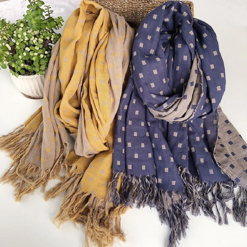 Winter Keepwarm Cotton double-sided Small Square Patterned Thickened Scarf Shawl