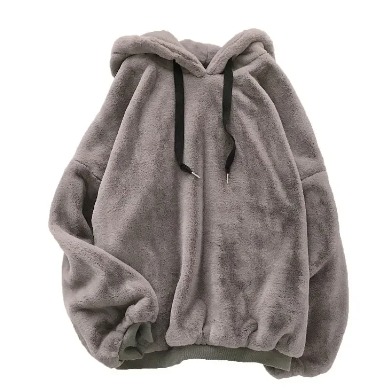 Autumn Winter Warm Double-sided Plush Hoodies Women Korean Solid Loose Long-sleeved Pullover Coat Y2k Casual Sweatshirts