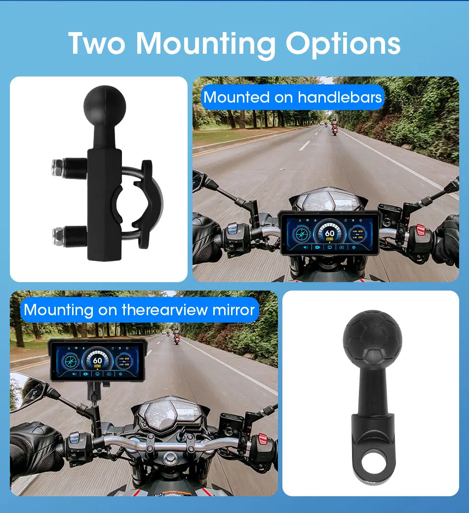 Srnubi Motorrad Carplay Android Auto IP67 Wasserdichte Digitale Motorrad Dashboard Bildschirm GPS Navigation Motorrad Zubehör – Detail 9