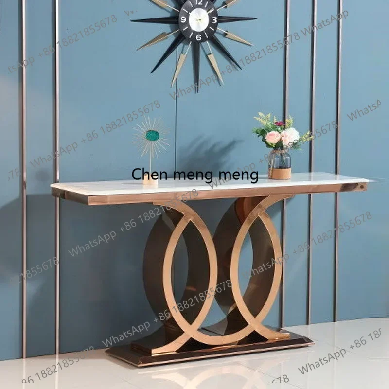 D182Luxury Antique Silver Metal Entrance Console Table Home Furniture Living Room Hallway Modern Entry Console Table With Mirror