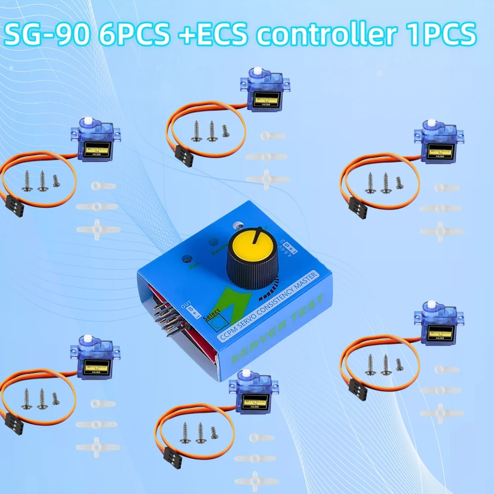 6個のSG90マイクロサーボモーター、1個のECSスピードパワーコントローラー、ロボットアームリモートコントロールサーボモーターおもちゃの飛行機モデルに適しています