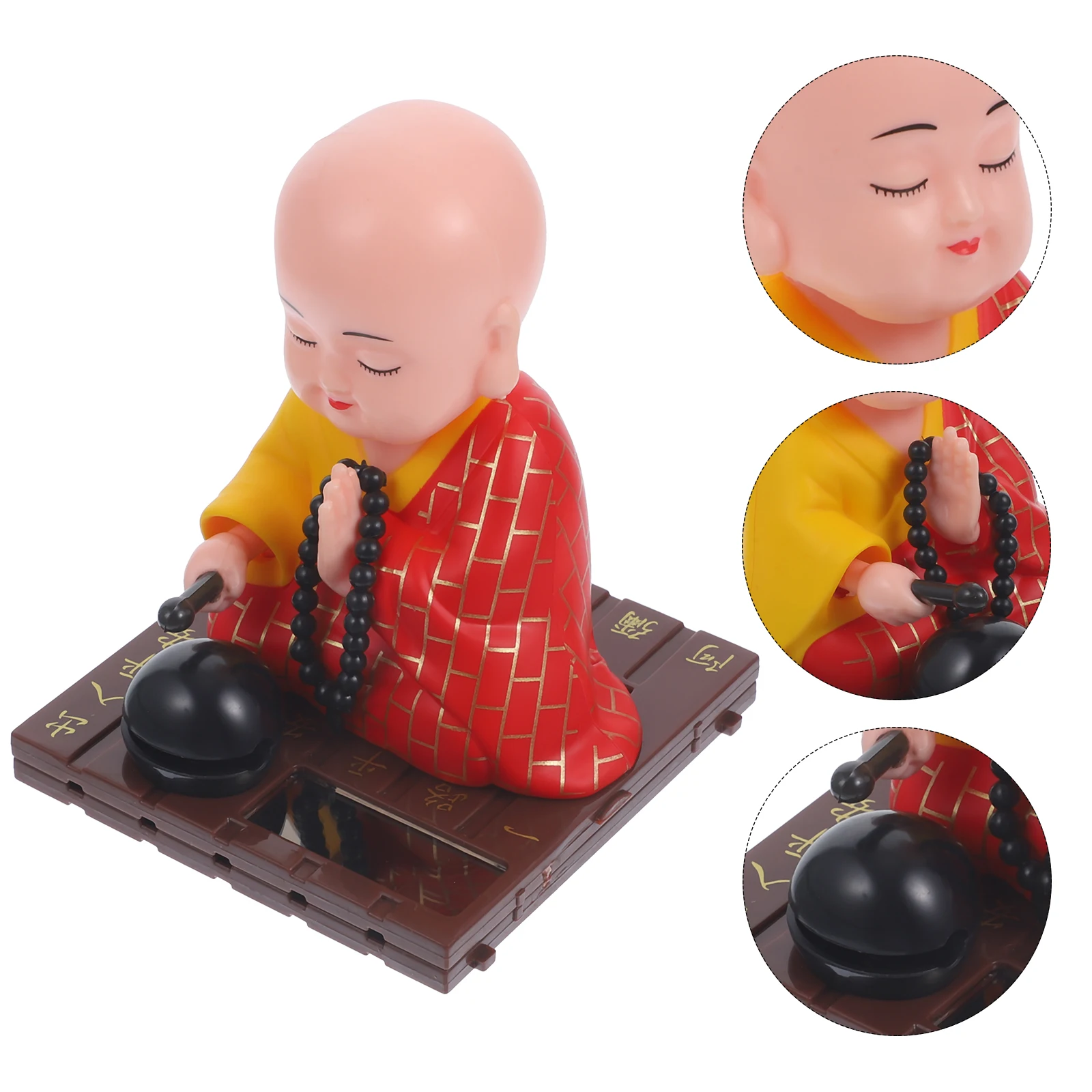 

Nodding and Knocking on Wooden Fish Ornaments Buddha Monk Toy Solar Car Accessories Home Decoration Plastic Shaking