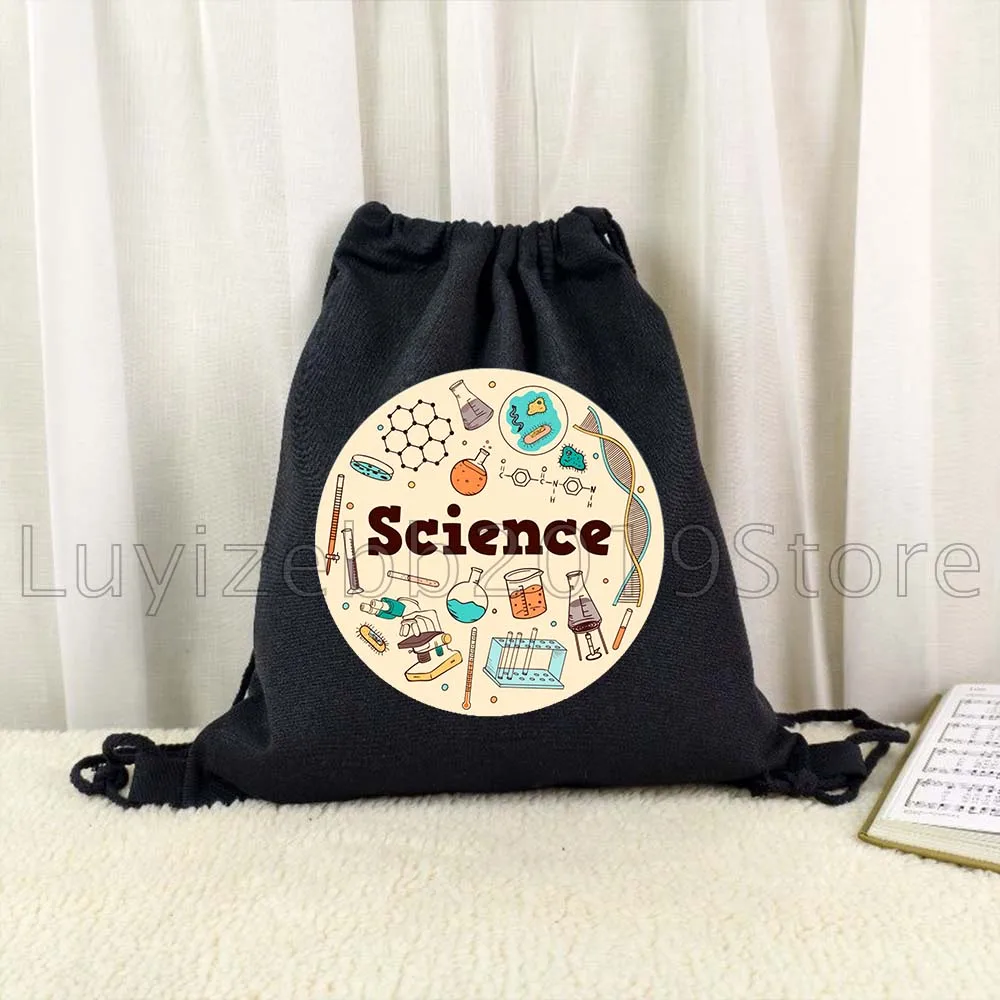 Science School Student Teacher Gift Biology Chemistry Physics Scientist Canvas Drawstring Bags Soccer Gym Sackpack String Bag