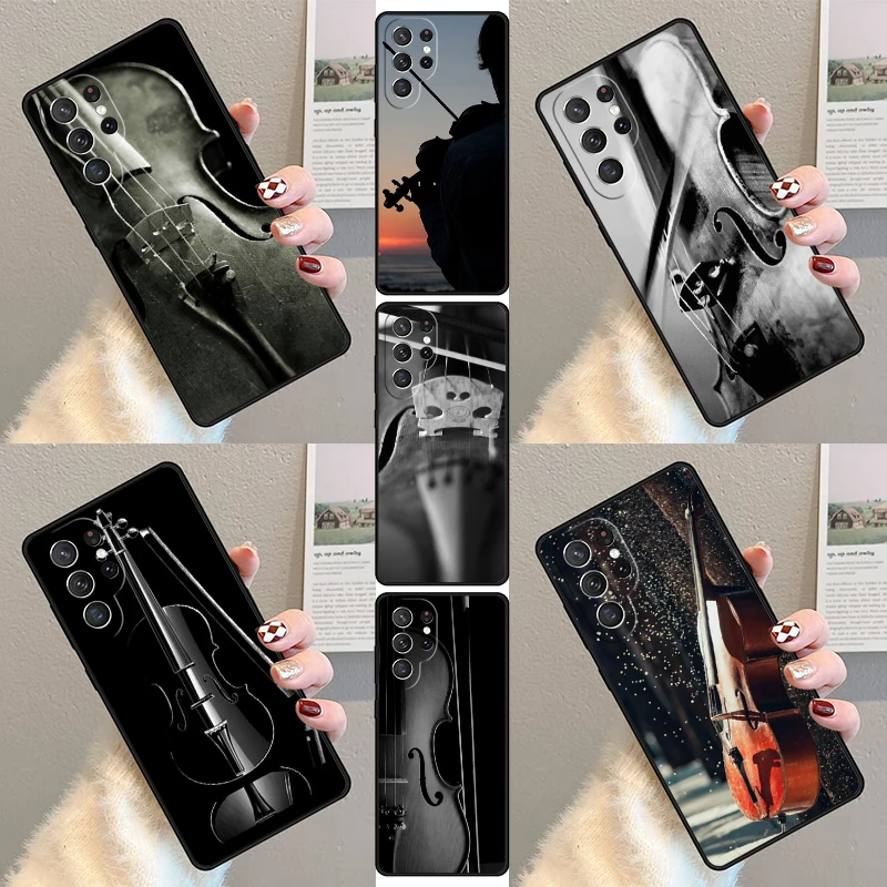 Black And White Violin Cello Phone Case For Samsung Galaxy S23 S21 S20 FE S24 S22 Ultra Note20 S10 S9 S8 Plus Silicone Cover