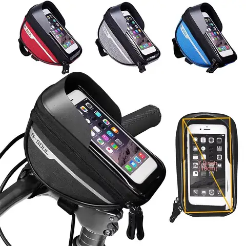 6.5 Inch MTB Tube Handlebar Bag Touch Screen Phone Holder Front Top Tube Bike Bag Cycling Waterproof Bicycle Handlebar Phone Bag